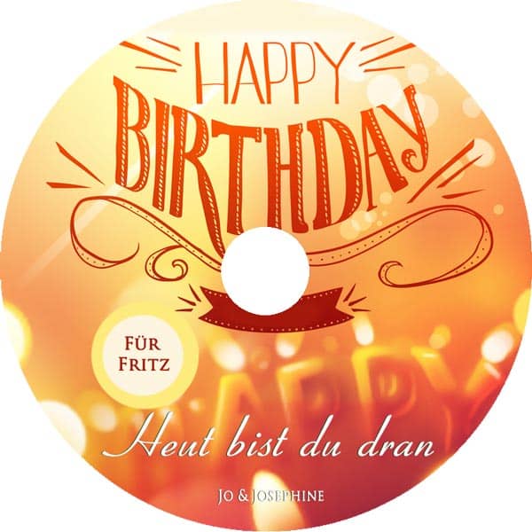 Geburtstagslied für Erwachsene Label der CD mit Happy Birthday als Aufschrift