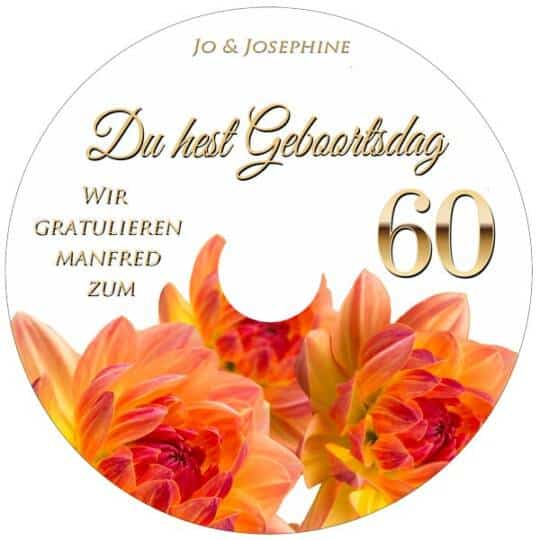 Label Herzlichen Glückwunsch zum Geburtstag auf platt zum 60.