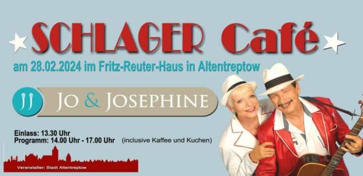 Schlager-Café Eintrittskarte mit Abbildung Jo & Josephine und Logo